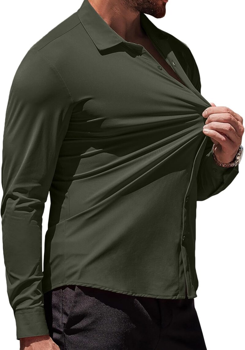 Men's Muscle Fit Dress Shirts Wrinkle-Free Long Sleeve Casual Button Down Shirts - Image 2