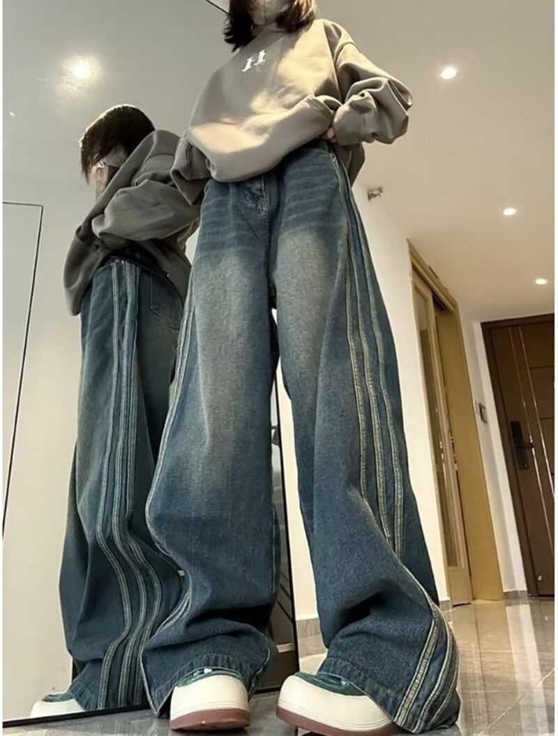Women's Jeans Hip-hop Street Retro Lines Wide Leg Pants Casual Loose Straight Leg Pants Gothic Jeans - Image 2