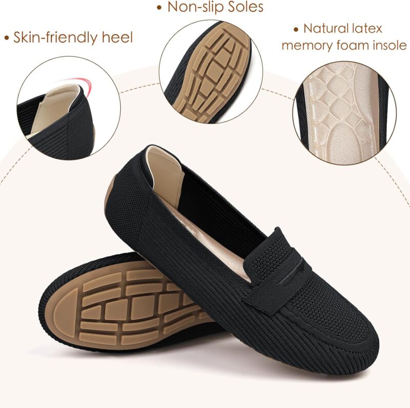 Womens Loafers Comfortable Knit Driving Shoes Washable Casual Work Slip on Loafer - Image 2