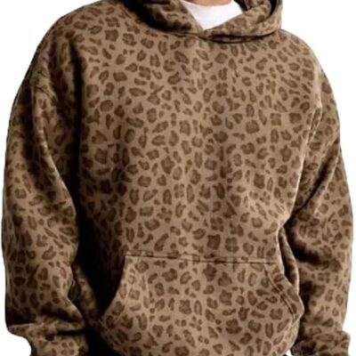 Leopard Print Hoodies Oversized Cheetah Sweatshirts Vintage Trendy Casual Long Sleeve Pullover With Pockets