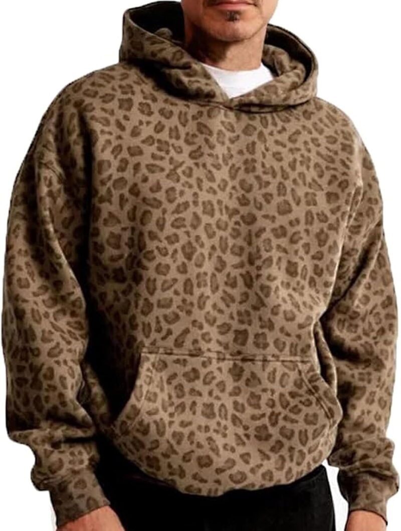 Leopard Print Hoodies Oversized Cheetah Sweatshirts Vintage Trendy Casual Long Sleeve Pullover With Pockets