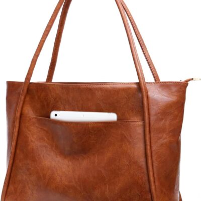 Large Tote Bag for Women Work with Zipper 16L Vegan Leather Ladies Travel Purses and Handbags