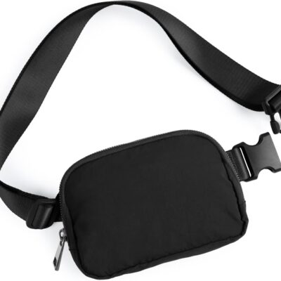 Unisex Mini Belt Bag with Adjustable Strap Small Fanny Pack for Workout Running Traveling Hiking, Black