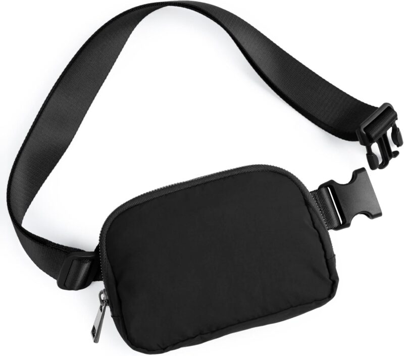 Unisex Mini Belt Bag with Adjustable Strap Small Fanny Pack for Workout Running Traveling Hiking, Black