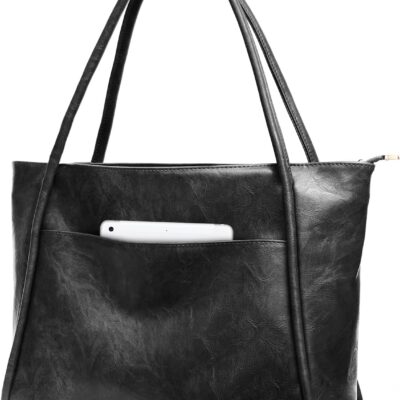 Large Tote Bag for Women Work with Zipper 16L Vegan Leather Ladies Travel Purses and Handbags