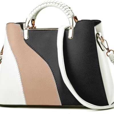 Women Purses and Handbags Leather Top Handle Satchel Shoulder Bags for Women Fashion ColorBlock Tote Bag for Ladies