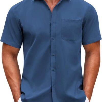 men Short Sve Casual Button Down Shirts Summer Untucked Dress Shirts with Pocket