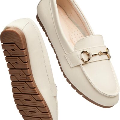 Women's Wide Loafers Casual Slip on Flat Shoes Women's Comfort Penny Loafers with Arch Support Women Dressy casins