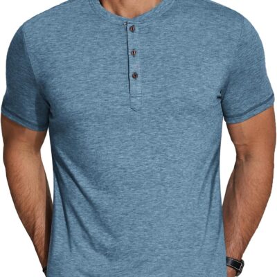men Henley Shirts Short Sve Casual Basic Tee Summer Button Henley Soild T Shirts