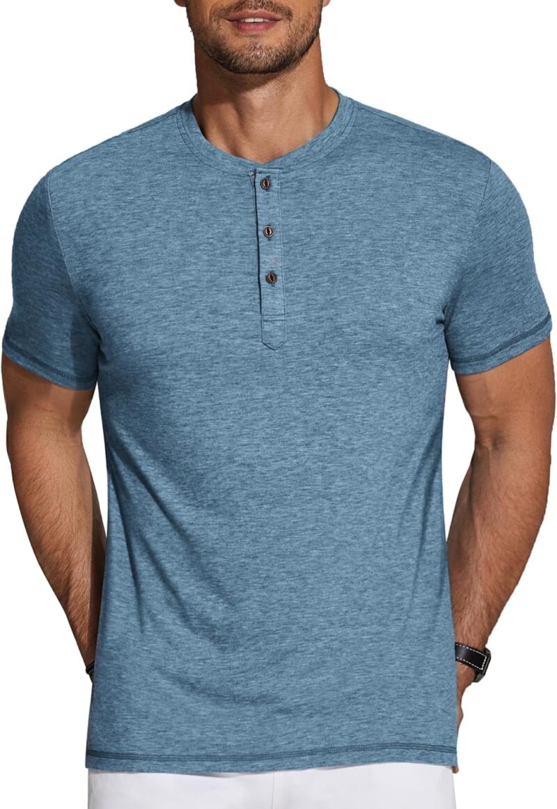 men Henley Shirts Short Sve Casual Basic Tee Summer Button Henley Soild T Shirts