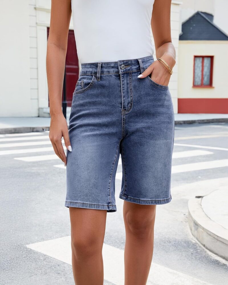 Bermuda Jean Shorts for Women High Waisted Trendy Stretchy Denim Shorts Knee Length Cutoff Loose Fit Long Shorts - Image 2