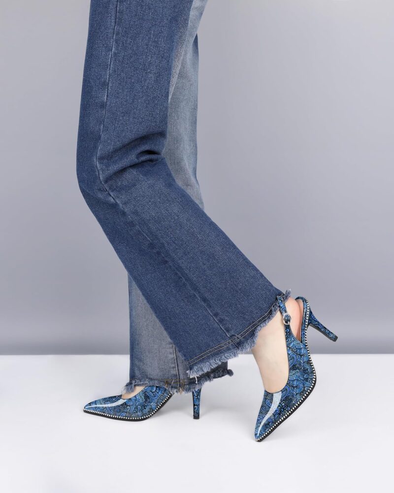 Women Beaded Pumps High Heel Slingback Pointed Toe Slip On 3.5 Inch Stilettos Ankle Strap Adjtable Buckle Patent Leather  Size 5 -Size 13 - Image 2