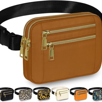 Fanny Packs for Women Fashion Waist Packs Bag with Adjustable Strap and 4 Zipper Pockets Waterproof Everywhere Crossbody Belt Bag for Workout Running Travelling(Brown)