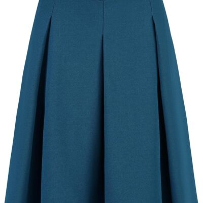 Women Office Work Skirts Belted Waist Midi A-Line Pleated Skirt