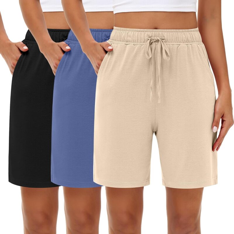 3 Pack Women Bermuda Shorts, Jogger Yoga Sweat Walking Short Running Knee Length Sport Drawstring Shorts with Pockets