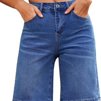 Jean Bermuda Shorts for Women High Waisted Trendy Long Stretchy Denim Shorts Knee Length Casual Summer Jorts
