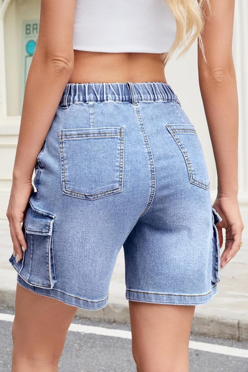 Bermuda Cargo Shorts for Women Knee Length 6 Pockets Elastic Waist Long Shorts for Summer Casual - Image 2