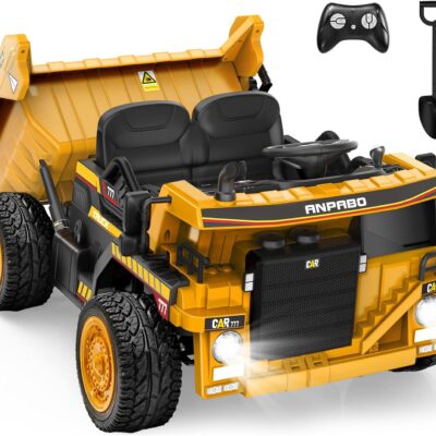 ANPABO 24V Ride-On Dump Truck, 2x75W Motors, Remote, Yellow
