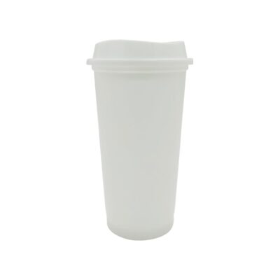 16oz White Plastic Travel Mug by Happy