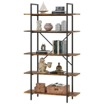 5 Tier Tall Bookcase with Open Display Shelves - N/A
