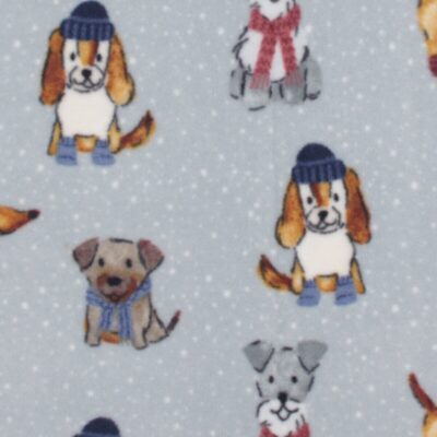 Winter Dogs on Gray Anti Pill Fleece Fabric